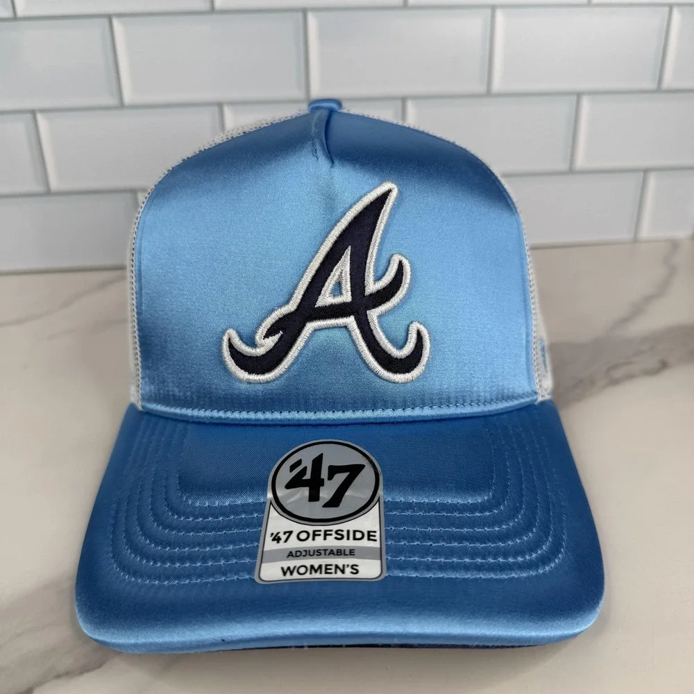 Atlanta Braves Trucker‎ Satin Hat Cap Snap Back Womens Baseball 47 Offside NWOT
